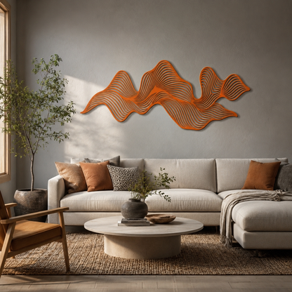 Abstract Orange Wave Metal Wall Art, Contemporary Minimalist Decor
