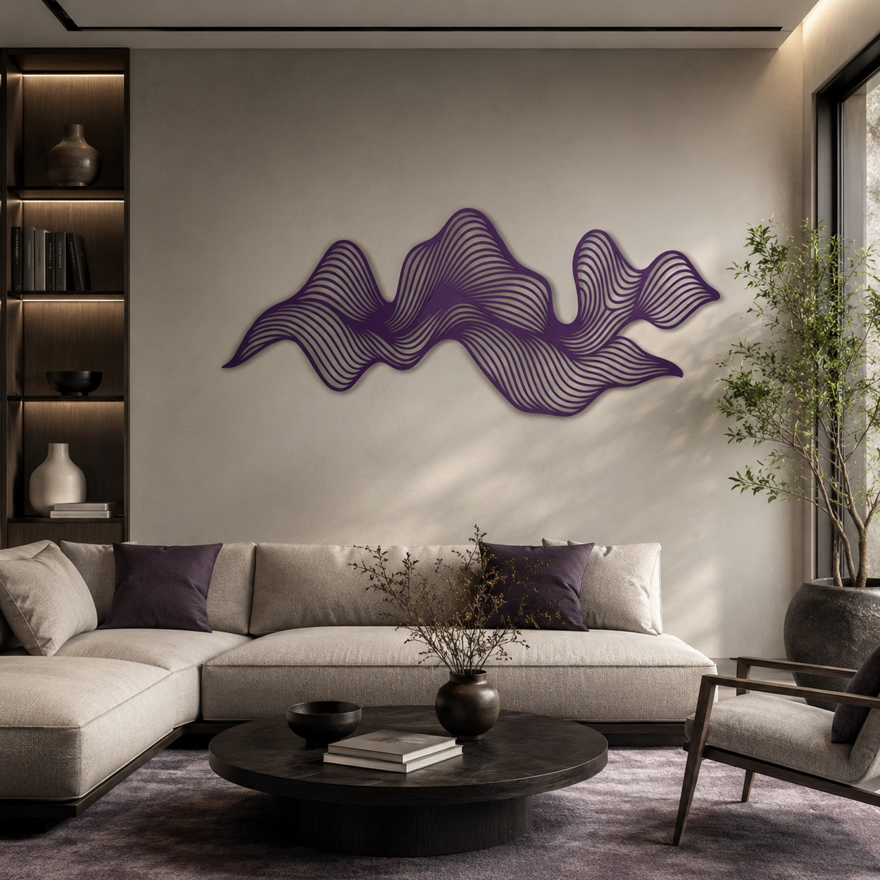 Abstract Purple Wave Metal Wall Art, Contemporary Minimalist Decor