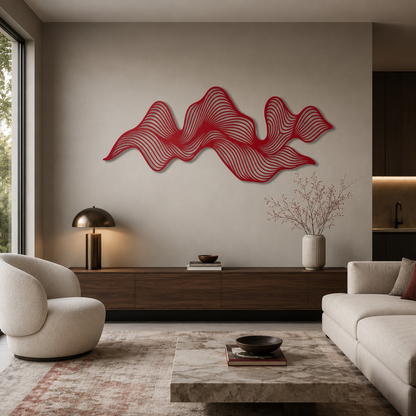 Abstract Red Wave Metal Wall Art, Contemporary Minimalist Decor