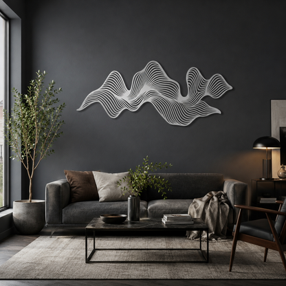 Abstract Silver Wave Metal Wall Art, Contemporary Minimalist Decor