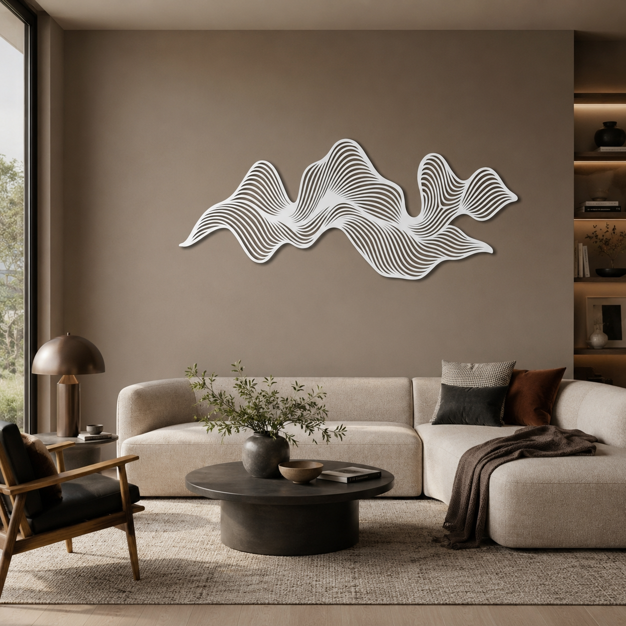 Abstract White Wave Metal Wall Art, Contemporary Minimalist Decor