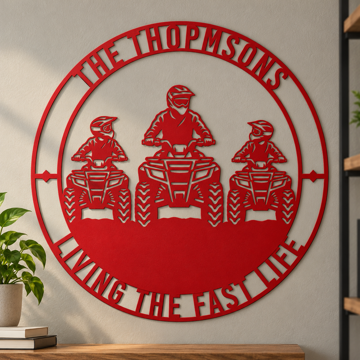 Personalized Father And Two Sons ATV Metal Sign. Custom Quadbike Father's Day And Birthday Gift