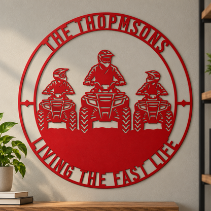 Personalized Father And Two Sons ATV Metal Sign. Custom Quadbike Father's Day And Birthday Gift