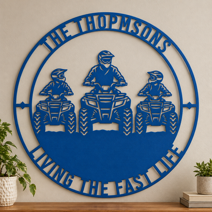 Personalized Father And Two Sons ATV Metal Sign. Custom Quadbike Father's Day And Birthday Gift