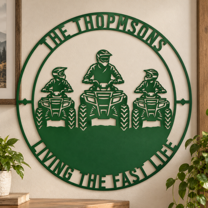 Personalized Father And Two Sons ATV Metal Sign. Custom Quadbike Father's Day And Birthday Gift