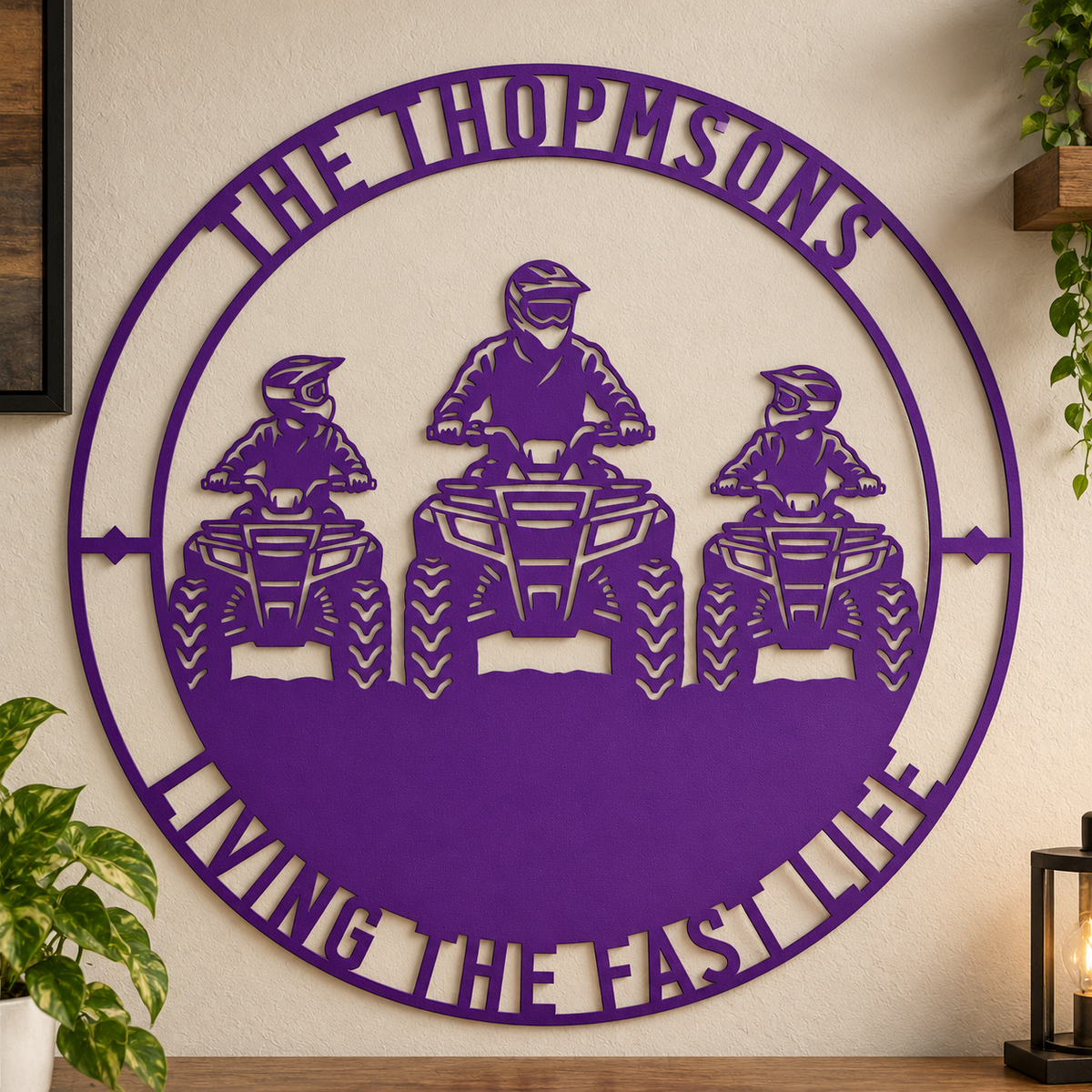 Personalized Father And Two Sons ATV Metal Sign. Custom Quadbike Father's Day And Birthday Gift