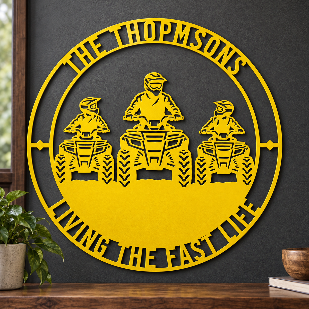 Personalized Father And Two Sons ATV Metal Sign. Custom Quadbike Father's Day And Birthday Gift