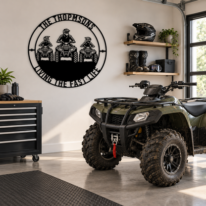 Personalized Father And Two Sons ATV Metal Sign. Custom Quadbike Father's Day And Birthday Gift