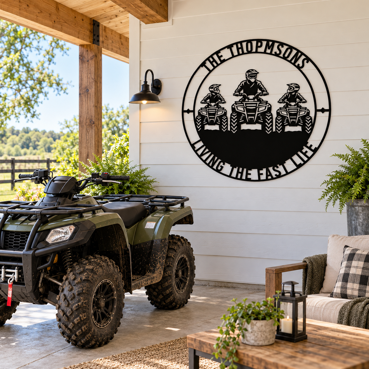 Personalized Father And Two Sons ATV Metal Sign. Custom Quadbike Father's Day And Birthday Gift