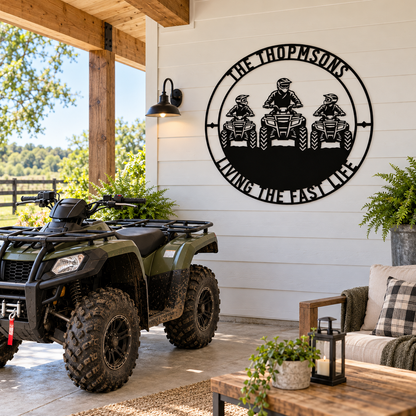 Personalized Father And Two Sons ATV Metal Sign. Custom Quadbike Father's Day And Birthday Gift