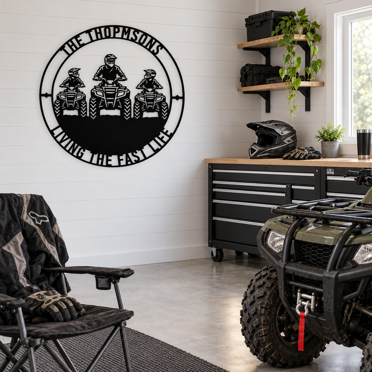 Personalized Father And Two Sons ATV Metal Sign. Custom Quadbike Father's Day And Birthday Gift