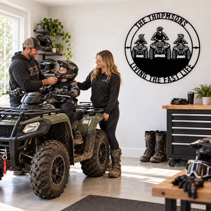 Personalized Father And Two Sons ATV Metal Sign. Custom Quadbike Father's Day And Birthday Gift