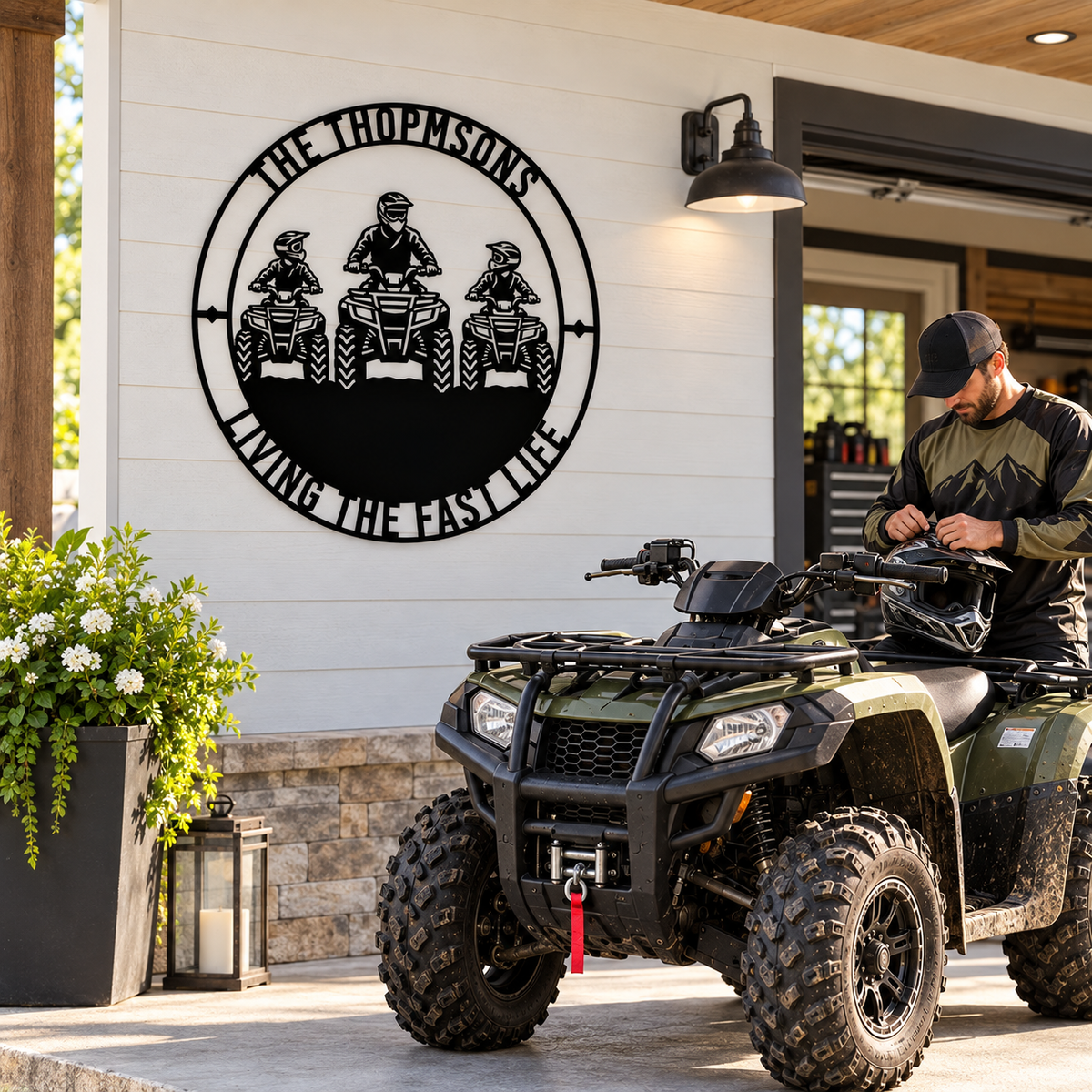 Personalized Father And Two Sons ATV Metal Sign. Custom Quadbike Father's Day And Birthday Gift
