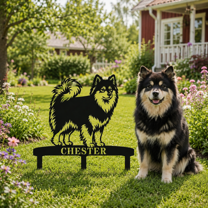 Personalized Finnish Lapphund Garden Metal Sign With Stakes. Custom Dog Lover Name Gift