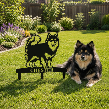 Personalized Finnish Lapphund Garden Metal Sign With Stakes. Custom Dog Lover Name Gift