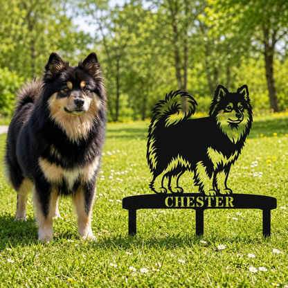 Personalized Finnish Lapphund Garden Metal Sign With Stakes. Custom Dog Lover Name Gift