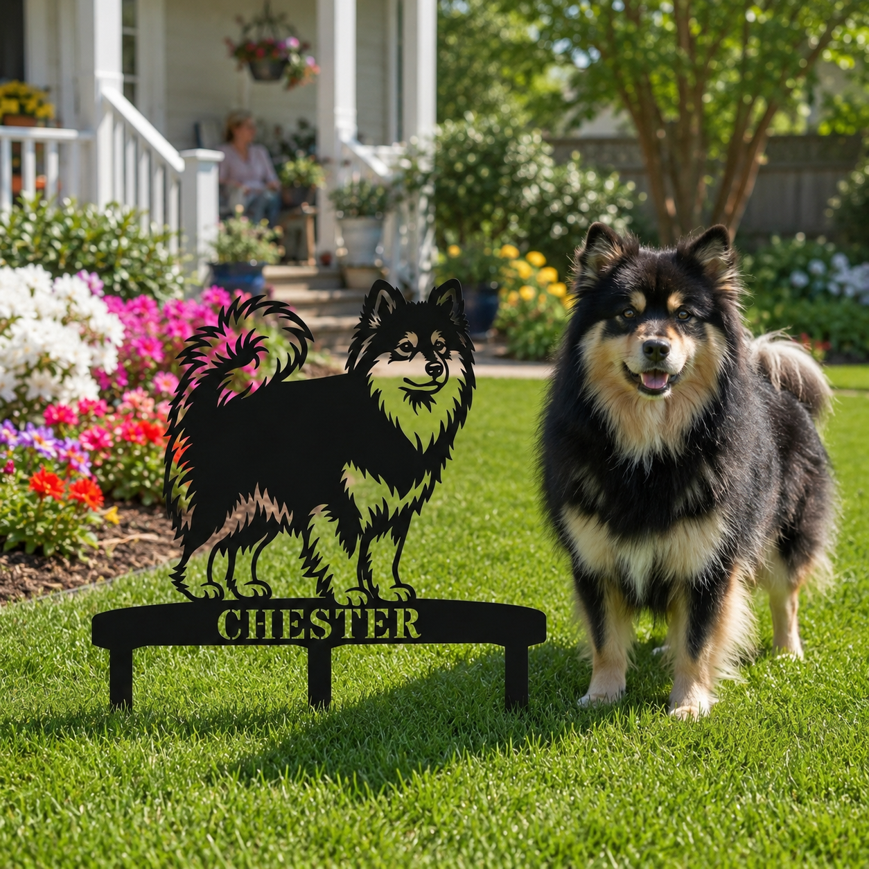 Personalized Finnish Lapphund Garden Metal Sign With Stakes. Custom Dog Lover Name Gift