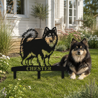 Personalized Finnish Lapphund Garden Metal Sign With Stakes. Custom Dog Lover Name Gift
