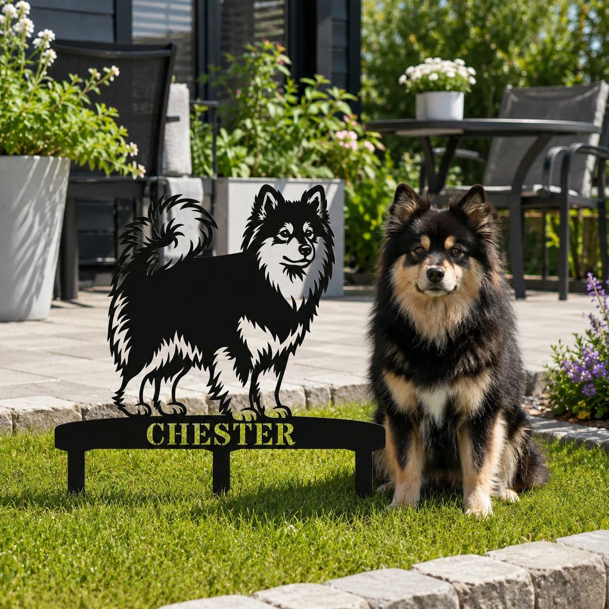 Personalized Finnish Lapphund Garden Metal Sign With Stakes. Custom Dog Lover Name Gift