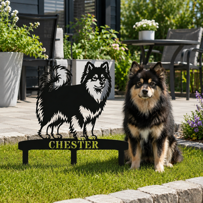 Personalized Finnish Lapphund Garden Metal Sign With Stakes. Custom Dog Lover Name Gift