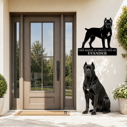 Personalized Cane Corso Guard Metal Sign. Custom Dog Protect Name Wall Decor