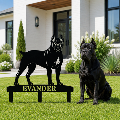 Personalized Cane Corso Garden Metal Sign With Stakes. Custom Dog Plaque Name Gift