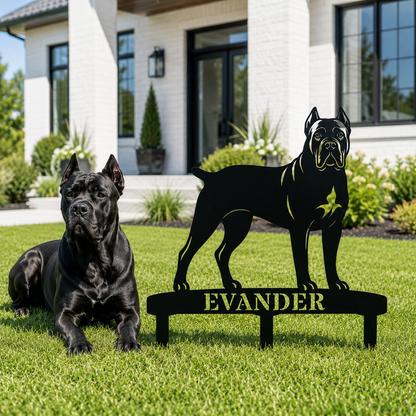 Personalized Cane Corso Garden Metal Sign With Stakes. Custom Dog Plaque Name Gift