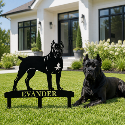Personalized Cane Corso Garden Metal Sign With Stakes. Custom Dog Plaque Name Gift