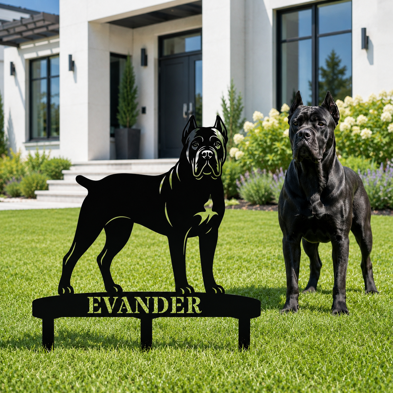 Personalized Cane Corso Garden Metal Sign With Stakes. Custom Dog Plaque Name Gift