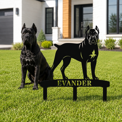 Personalized Cane Corso Garden Metal Sign With Stakes. Custom Dog Plaque Name Gift