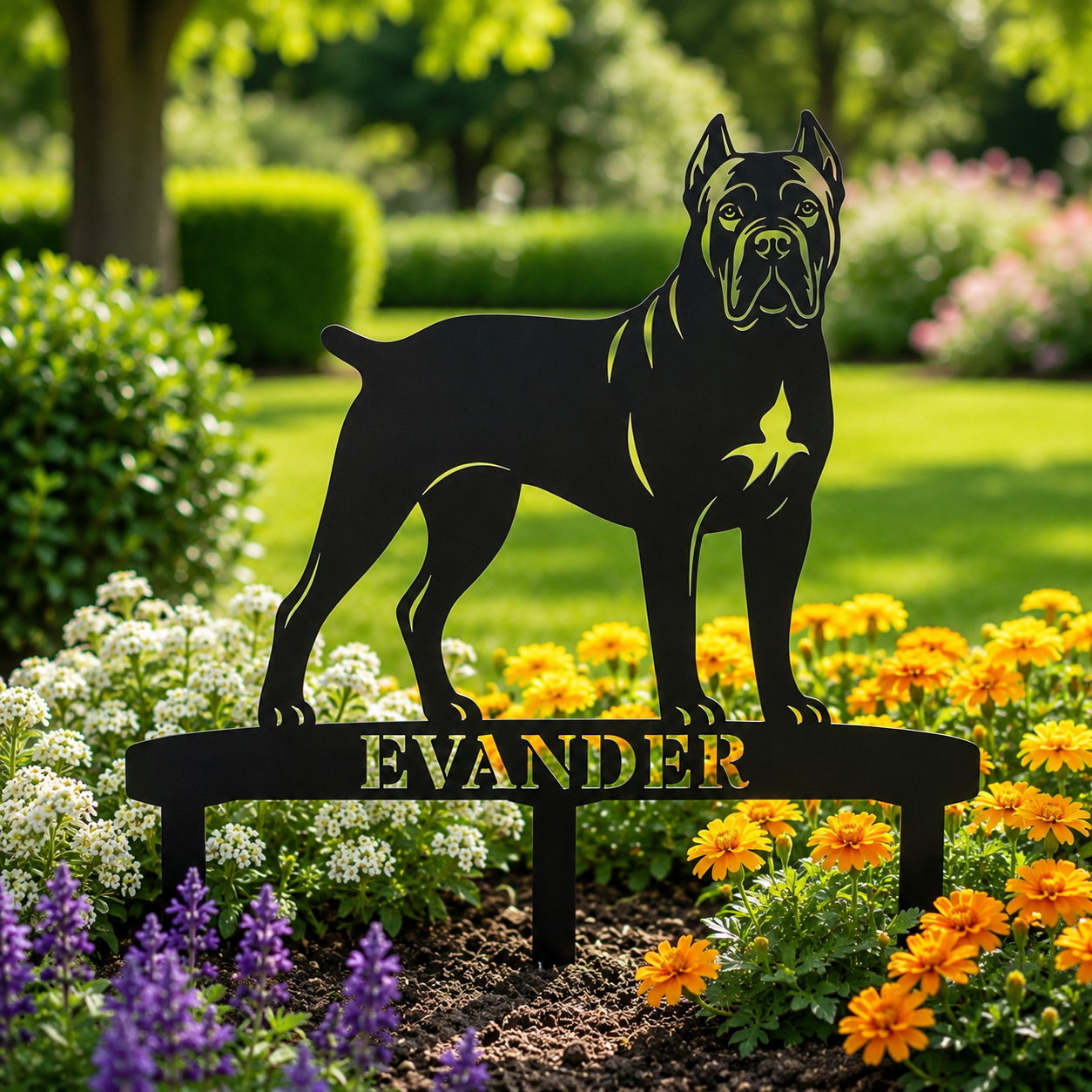 Personalized Cane Corso Garden Metal Sign With Stakes. Custom Dog Plaque Name Gift