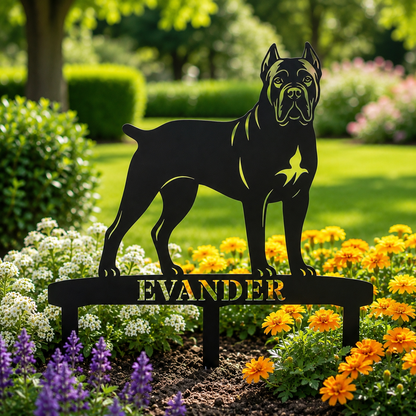 Personalized Cane Corso Garden Metal Sign With Stakes. Custom Dog Plaque Name Gift