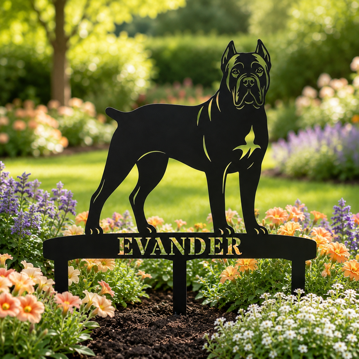 Personalized Cane Corso Garden Metal Sign With Stakes. Custom Dog Plaque Name Gift