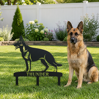 Personalized German Shepherd Garden Metal Sign With Stakes. Custom Dog Name Gift