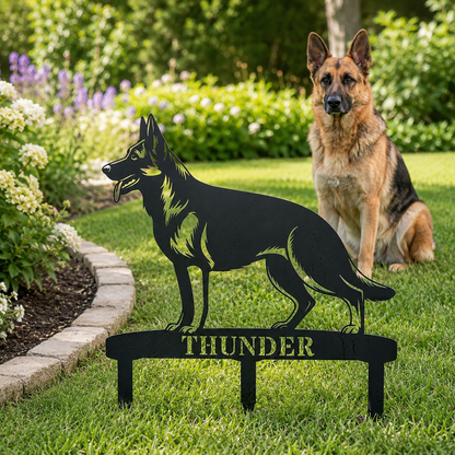 Personalized German Shepherd Garden Metal Sign With Stakes. Custom Dog Name Gift