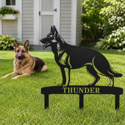 Personalized German Shepherd Garden Metal Sign With Stakes. Custom Dog Name Gift