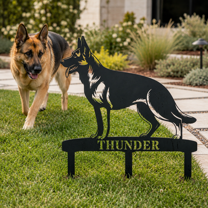Personalized German Shepherd Garden Metal Sign With Stakes. Custom Dog Name Gift