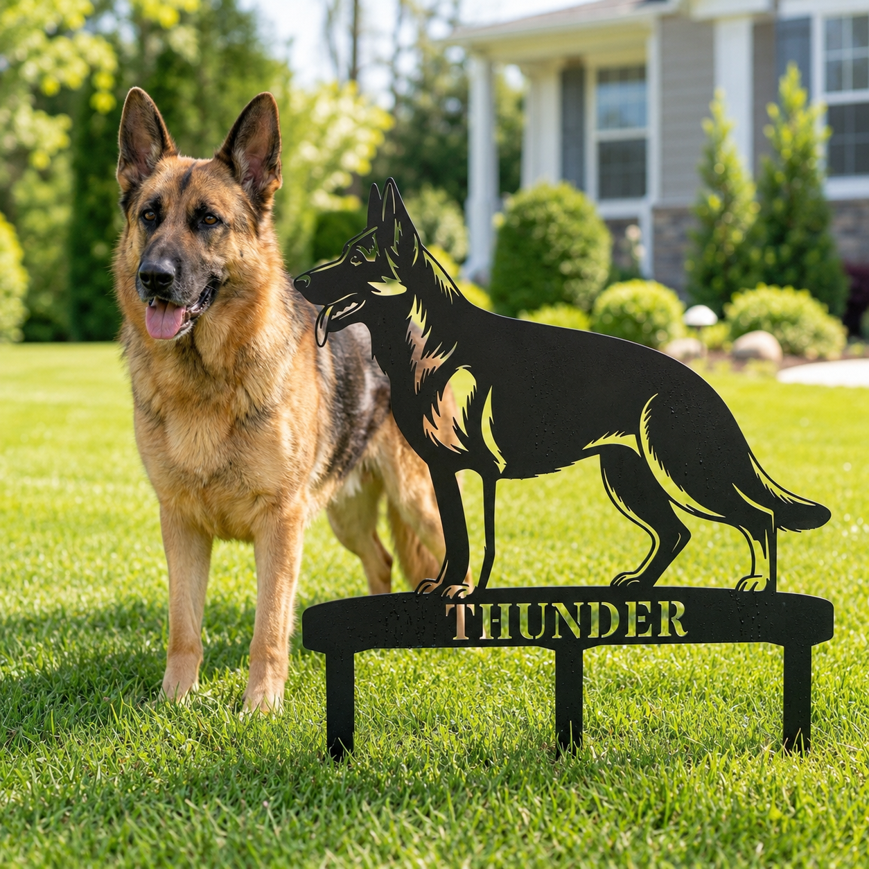 Personalized German Shepherd Garden Metal Sign With Stakes. Custom Dog Name Gift