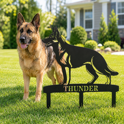 Personalized German Shepherd Garden Metal Sign With Stakes. Custom Dog Name Gift