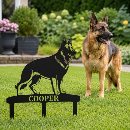 German Shepherd Personalized Garden Stakes Metal Sign Display. Custom Alsatian Name Decor
