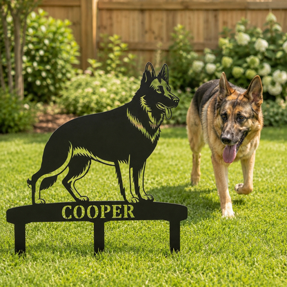 German Shepherd Personalized Garden Stakes Metal Sign Display. Custom Alsatian Name Decor