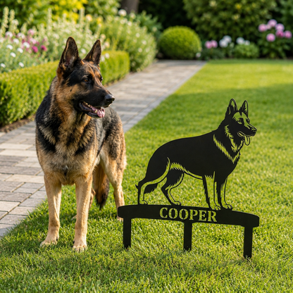 German Shepherd Personalized Garden Stakes Metal Sign Display. Custom Alsatian Name Decor