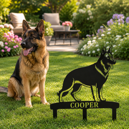 German Shepherd Personalized Garden Stakes Metal Sign Display. Custom Alsatian Name Decor