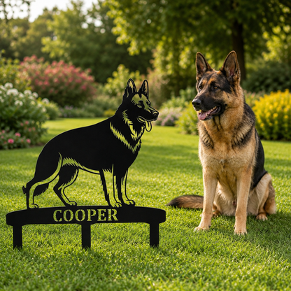 German Shepherd Personalized Garden Stakes Metal Sign Display. Custom Alsatian Name Decor