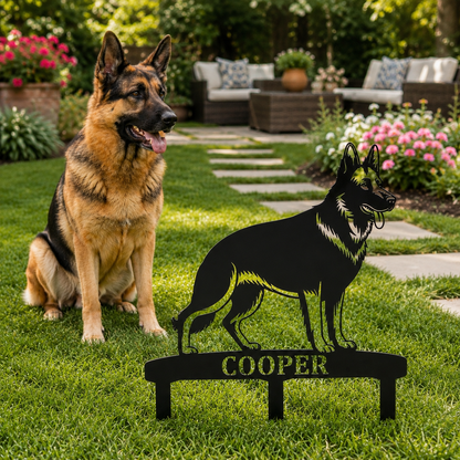 German Shepherd Personalized Garden Stakes Metal Sign Display. Custom Alsatian Name Decor