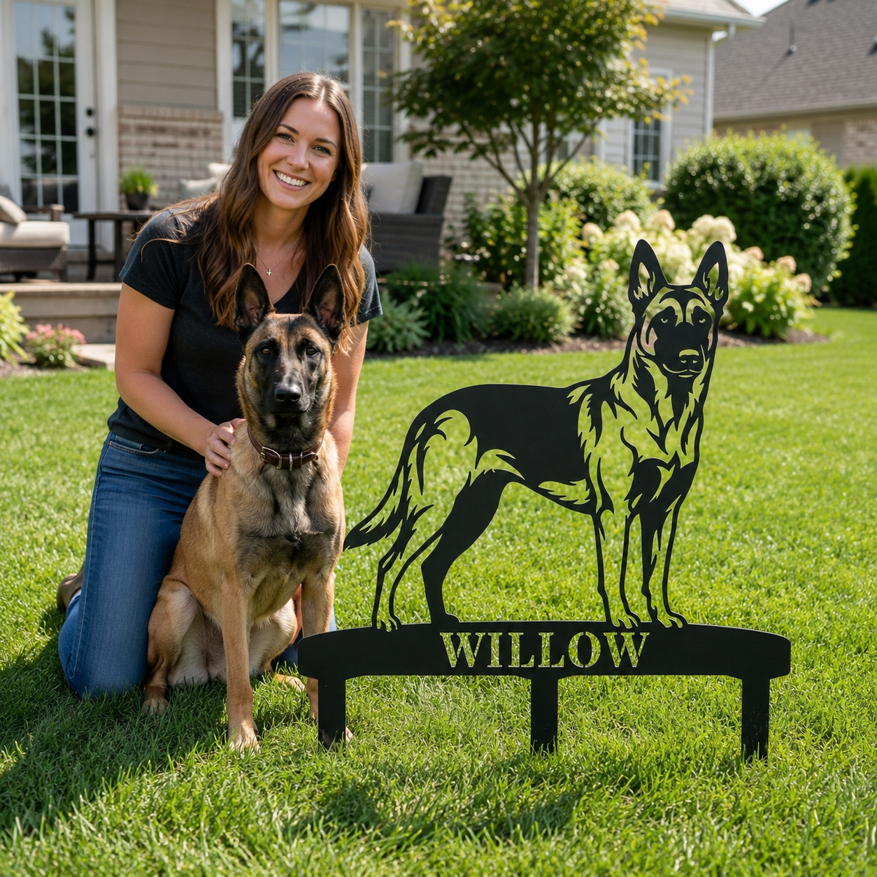 Personalized Belgian Malinois Garden Metal Sign With Stakes. Custom Dog Name Gift