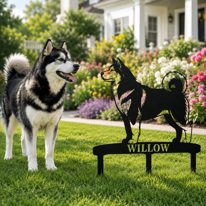 Personalized Alaskan Malamute Garden Metal Sign With Stakes. Custom Dog Name Gift