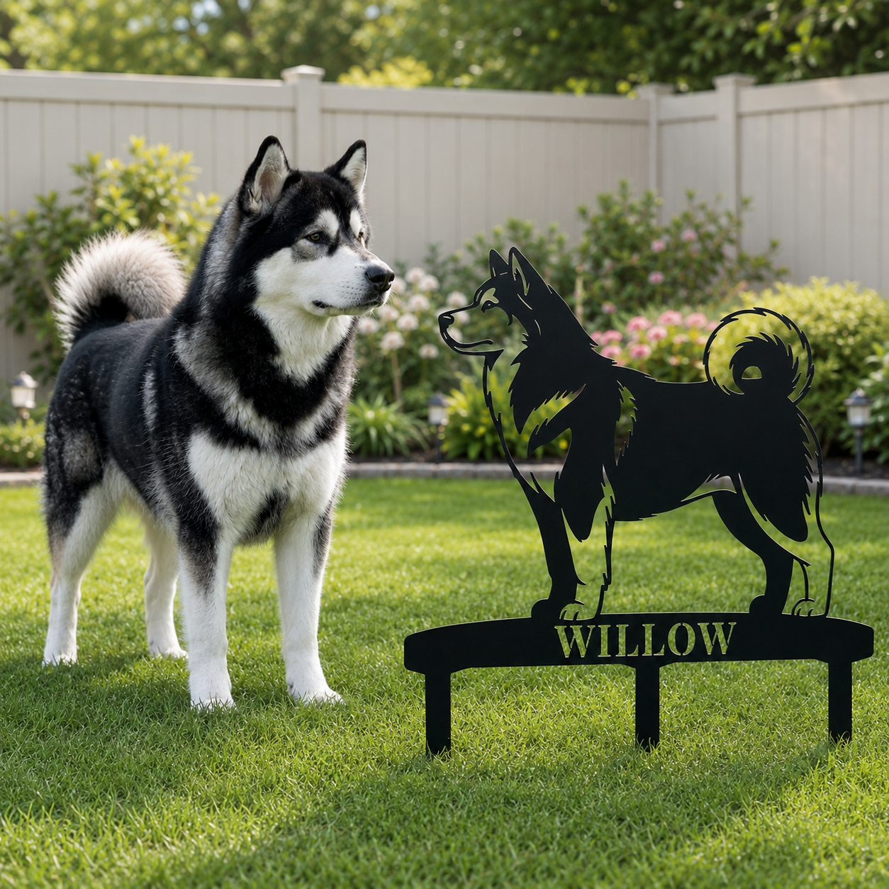 Personalized Alaskan Malamute Garden Metal Sign With Stakes. Custom Dog Name Gift