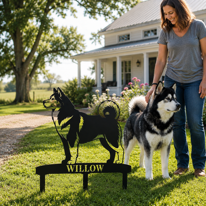 Personalized Alaskan Malamute Garden Metal Sign With Stakes. Custom Dog Name Gift