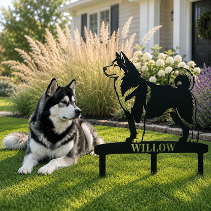 Personalized Alaskan Malamute Garden Metal Sign With Stakes. Custom Dog Name Gift